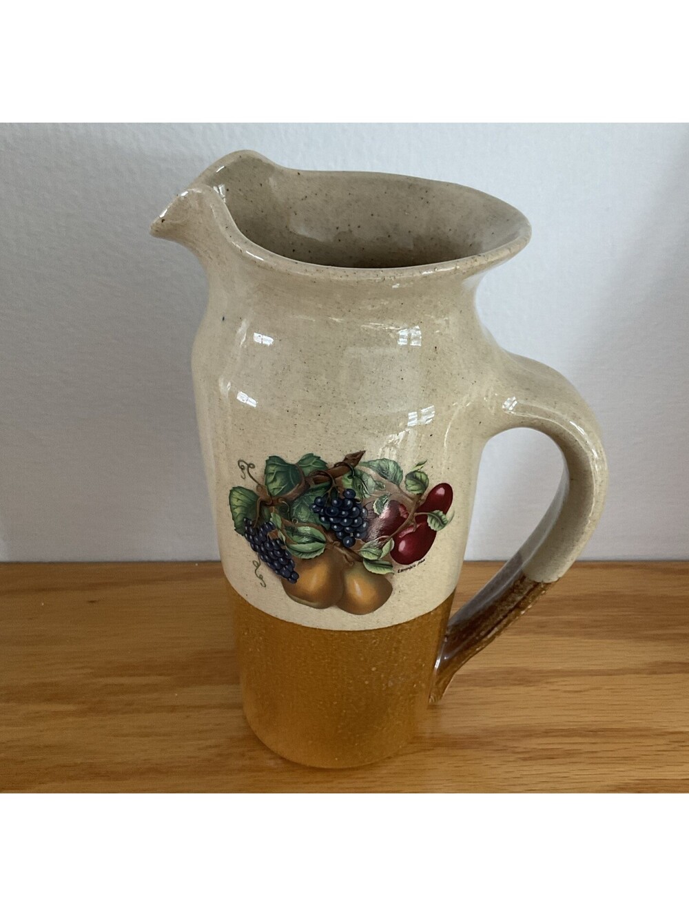 Monroe Salt Works Pitcher Fruits Harvest Motif 7 3/4" Tall